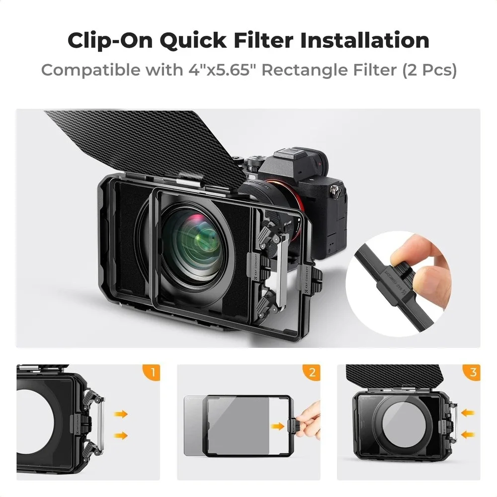 K&F Concept Matte Box Kit‎ w/ Black Mist Filter & Adapter Rings 67–95mm DSLR